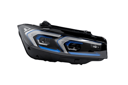 BMW 3 Series LCI G20 G28 LED projector headlights by K2 Industries, showcasing sleek headlight assembly with LED lenses.