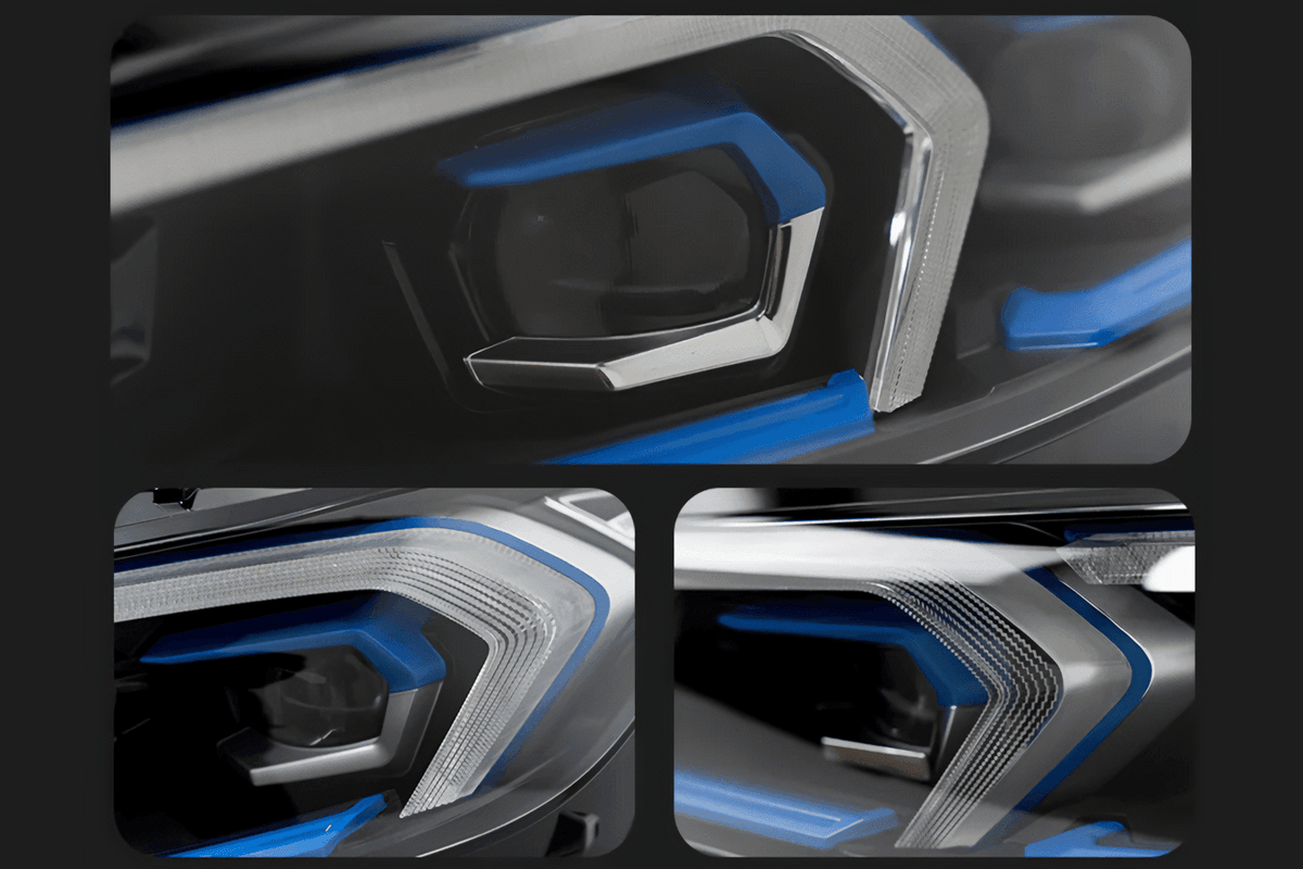 BMW 3 Series LCI G20 G28 LED projector headlights by K2 Industries, showcasing sleek design and bright illumination for 2022+ models.