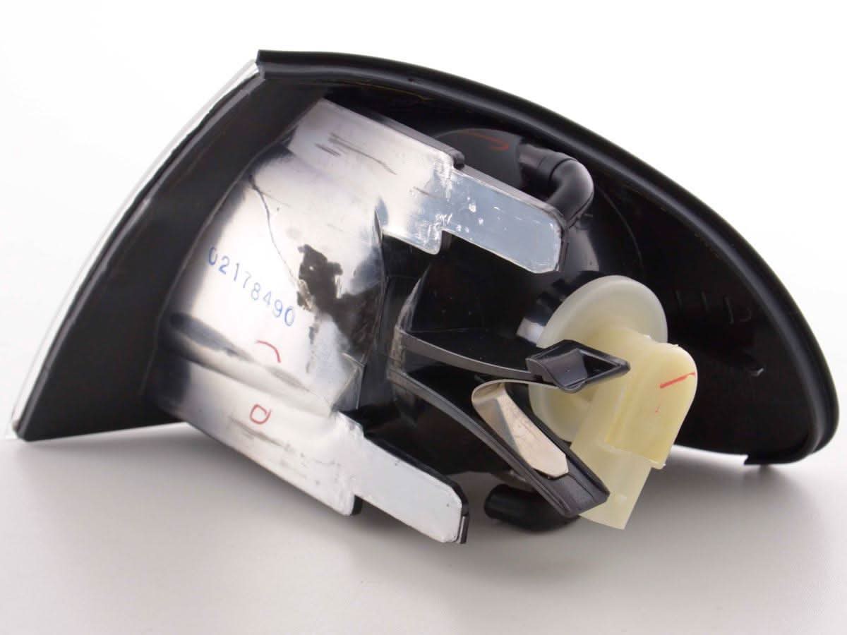 BMW 3-Series E46 sedan front corner indicator lights by K2 Industries, 1998-2001 model, showing clear lens and amber bulb.