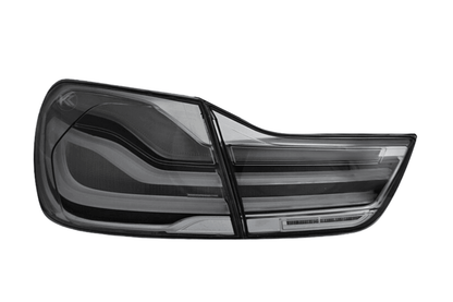 BMW 4-Series F32/F82 and F33 F35 clear LED tail lights by K2 Industries, installed on a 2013-2016 model.