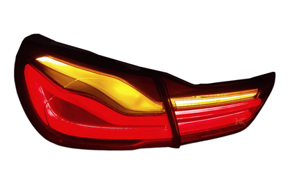 BMW 4-Series F32/F82 F33 F35 clear LED tail lights, 2013-2016, by K2 Industries, showing sleek, modern rear lighting design.