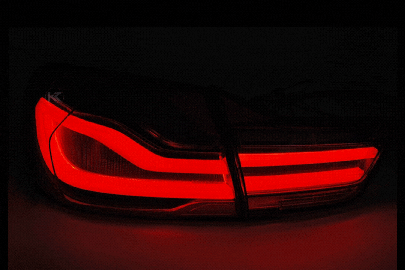 BMW 4-Series F32/F82 and F33 F35 clear LED tail lights by K2 Industries installed on a 2013-2016 model.