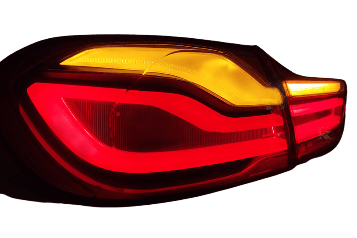 BMW 4-Series F32/F82 F33 F35 clear LED tail lights by K2 Industries, showing sleek design and bright illumination for 2013-2016 models.