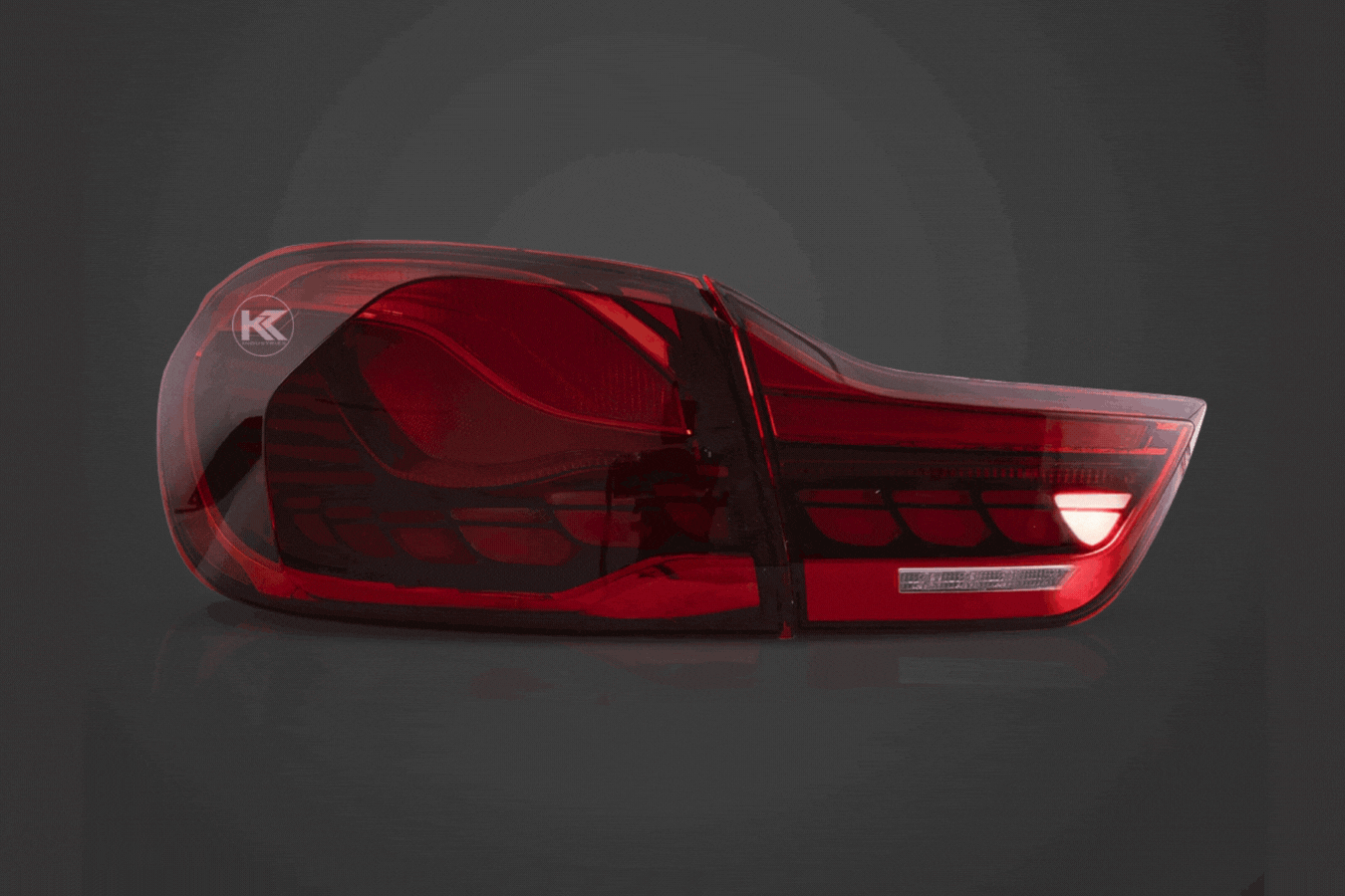 BMW 4-Series M4 OLED GTS style tail lights by K2 Industries for F82, F83, F32, F36 models (2014-2020).