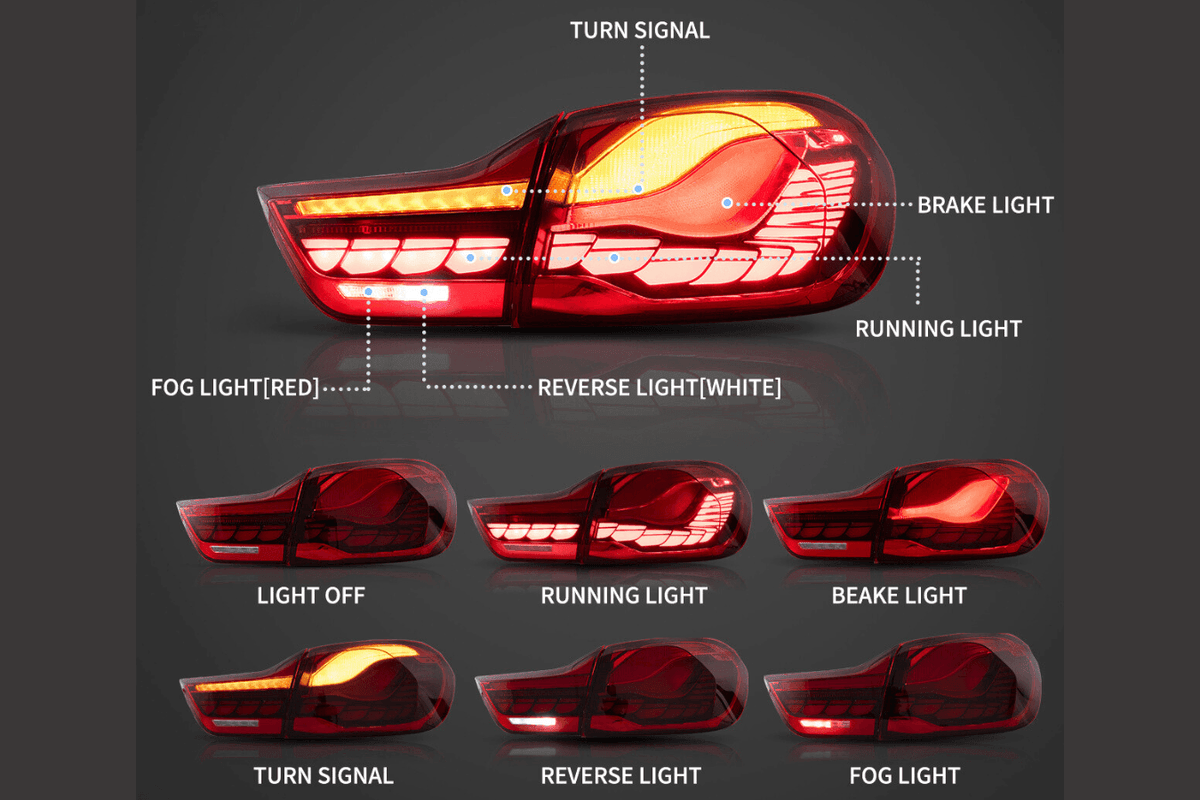 BMW 4-Series M4 F82 F83 F32 F36 OLED Dynamic GTS Style Tail Lights by K2 Industries, 2014-2020, with sleek LED design