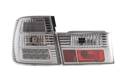 BMW 5-series E34 chrome clear LED taillights set by K2 Industries, showing the sleek tail light design for 1988-1994 models.
