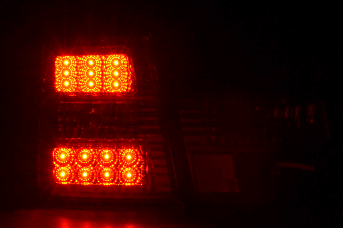 BMW 5-Series E34 chrome clear LED taillights set from K2 Industries, compatible with 1988-1994 model, showing the tail light design.