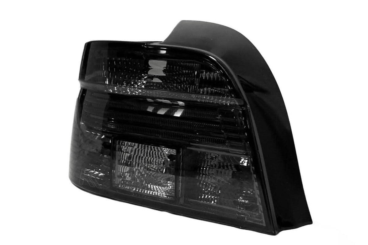 BMW 5 Series E39 LED strip smoked clear tail lights by K2 Industries, showcasing the sleek, smoked design for model years 1995-2000.