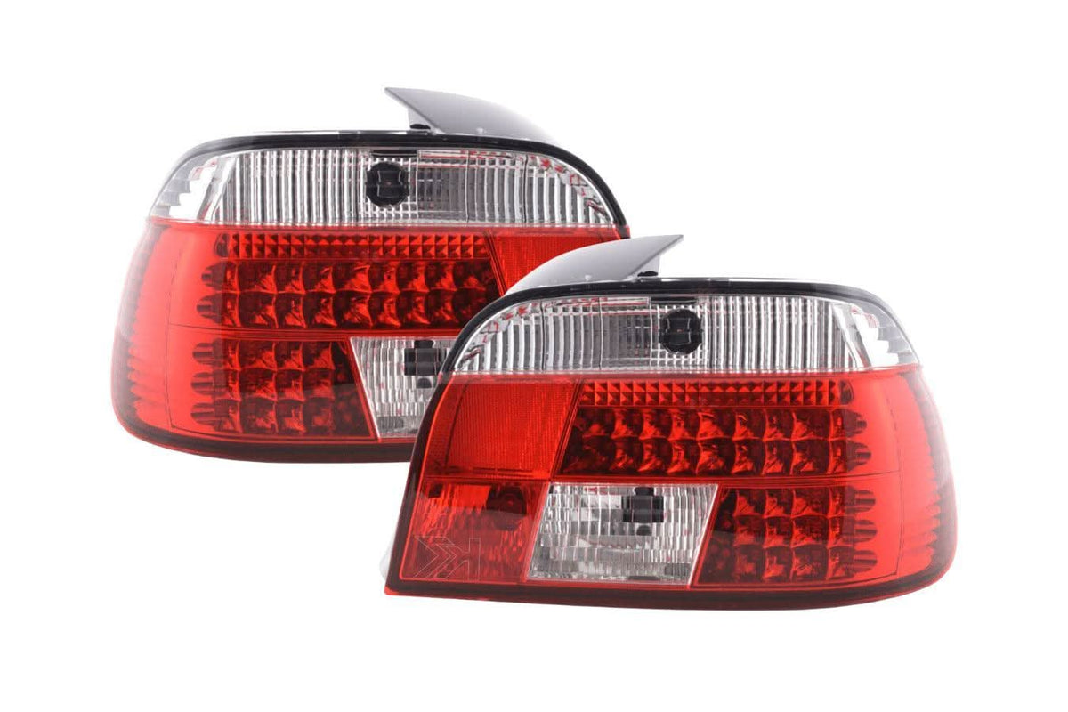 BMW 5-series E39 sedan red LED taillights set by K2 Industries, showing the sleek tail light assembly for 1995-2000 models.