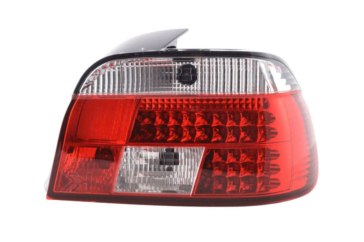 Red LED taillights set for BMW 5-series E39 sedan (1995-2000) by K2 Industries, showing the LED light assemblies on the vehicle.