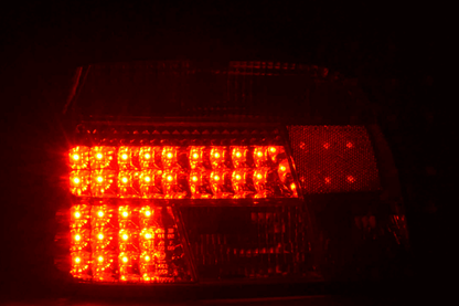 BMW 5-series E39 sedan red LED taillights set by K2 Industries, showing the sleek tail light design for 1995-2000 models.