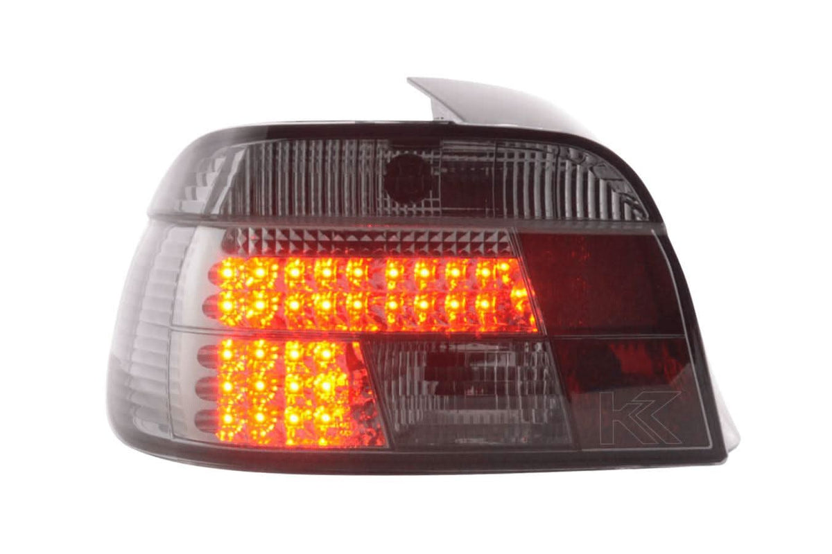 Set of smoked LED taillights for BMW 5-series E39 Sedan (1995-2000) by K2 Industries, showcasing sleek tail light design.