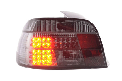 BMW 5-series E39 sedan smoked LED taillights set by K2 Industries, rear view showing smoked lenses and LED design for 1995-2000 models.