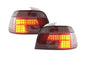 BMW 5-series E39 sedan smoked LED taillights set by K2 Industries, for 1995-2000 model with dark tinted lens design.