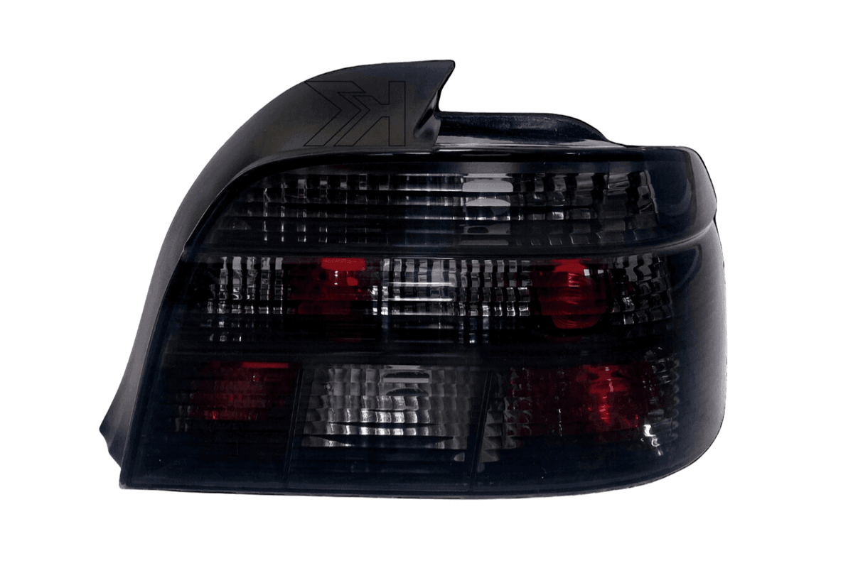 BMW 5 Series E39 smoked tail lights by K2 Industries, showing dark tinted lens design for 1995-2000 models.