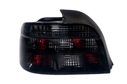 BMW 5 Series E39 smoked tail lights from K2 Industries, showing the sleek, tinted rear lights on a 1995-2000 model.