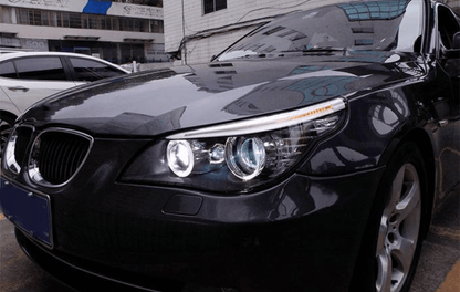 BMW 5-Series E60 headlights upgrade by K2 Industries for 2003-2009 models, featuring OEM and improved headlight design.