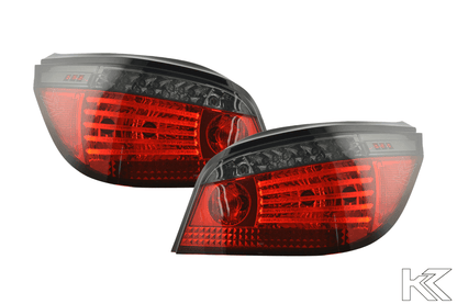 Red smoked LED taillights set for BMW 5-series E60 sedan 2008-2009 by K2 Industries, showing the sleek tail light design.