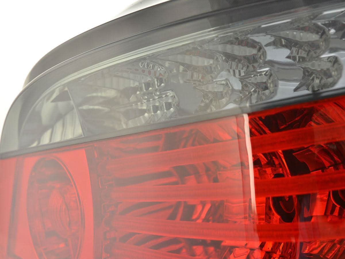 BMW 5-series E60 sedan red smoked LED taillights set by K2 Industries, for 2008-2009 model with stylish smoked lens design.