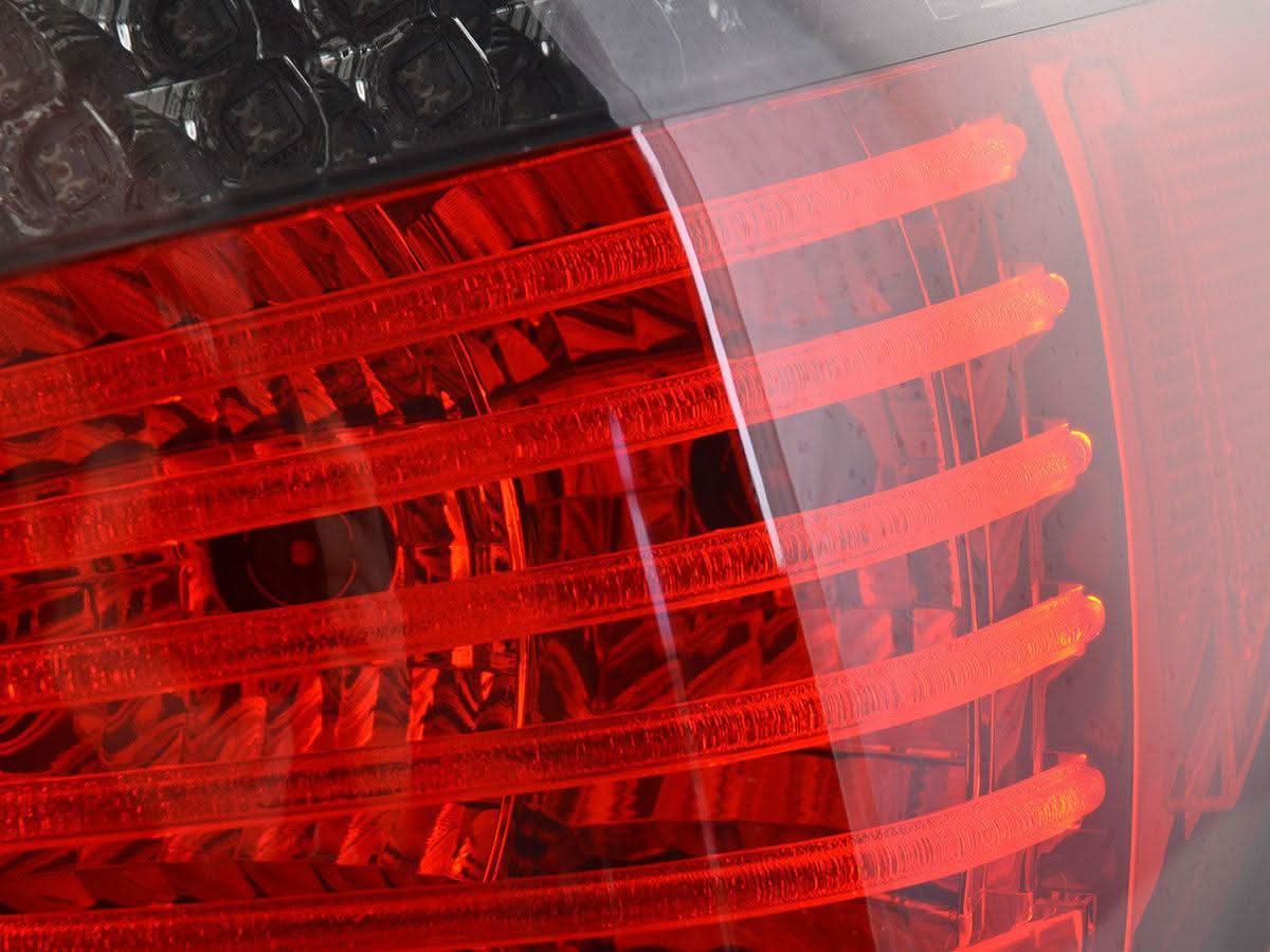 BMW 5-Series E60 sedan red and smoke LED taillights by K2 Industries, for models 2007-2009, showing the taillight design.