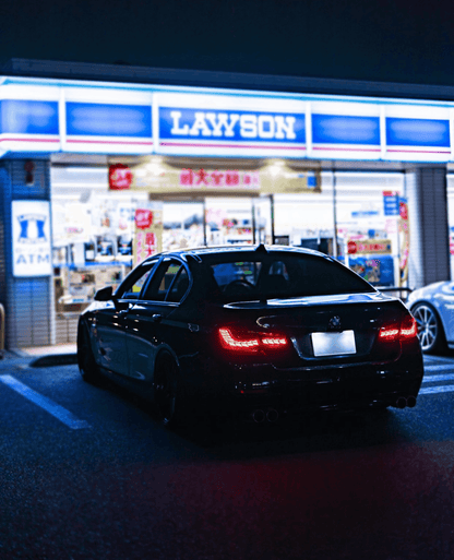 BMW 5-Series F10 F18 M5 GTS style red or smoked OLED dynamic LED tail lights, 2011-2017, by K2 Industries.