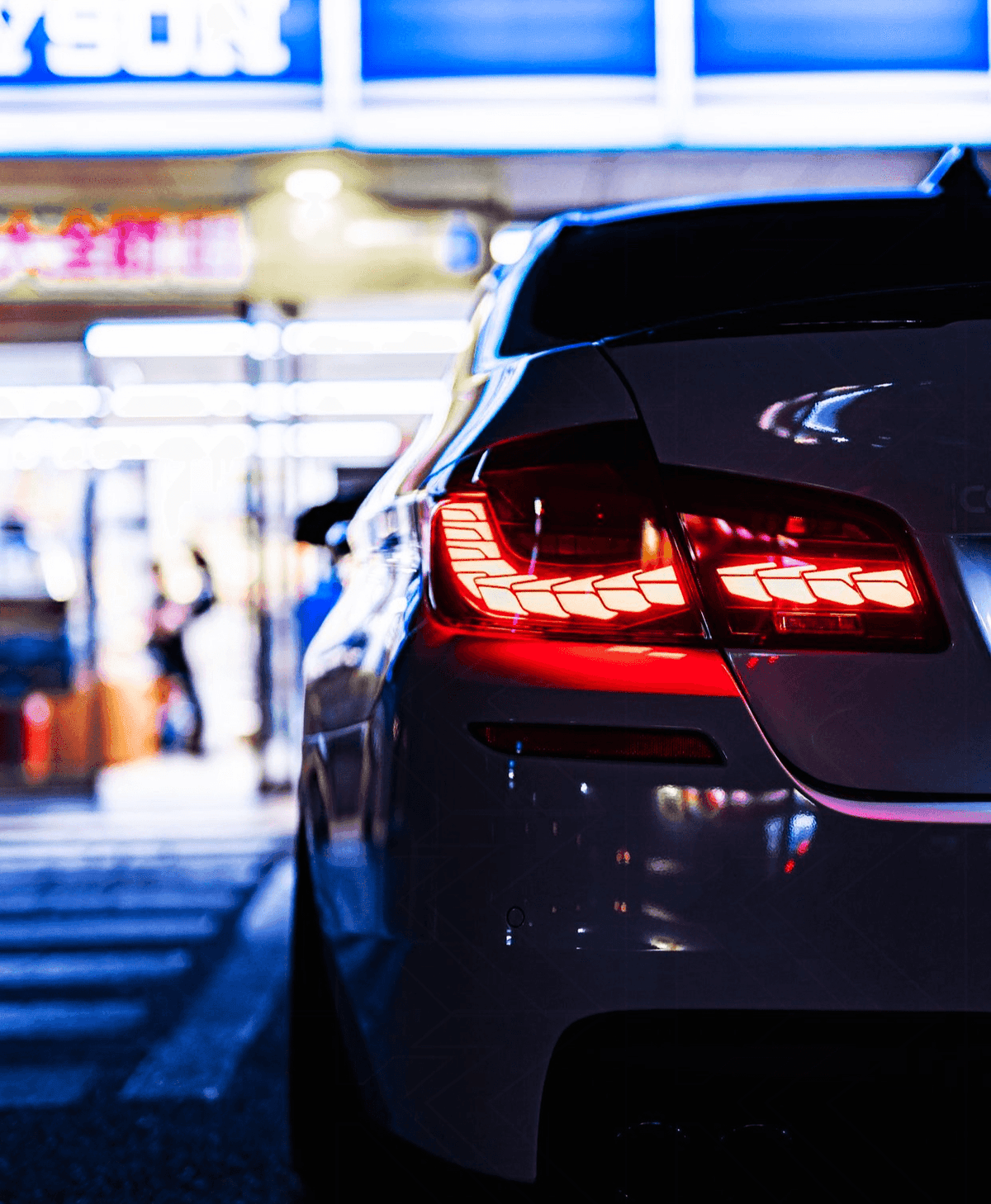 BMW 5-Series F10 F18 M5 GTS style OLED dynamic LED tail lights in red or smoked, designed for 2011-2017 models.