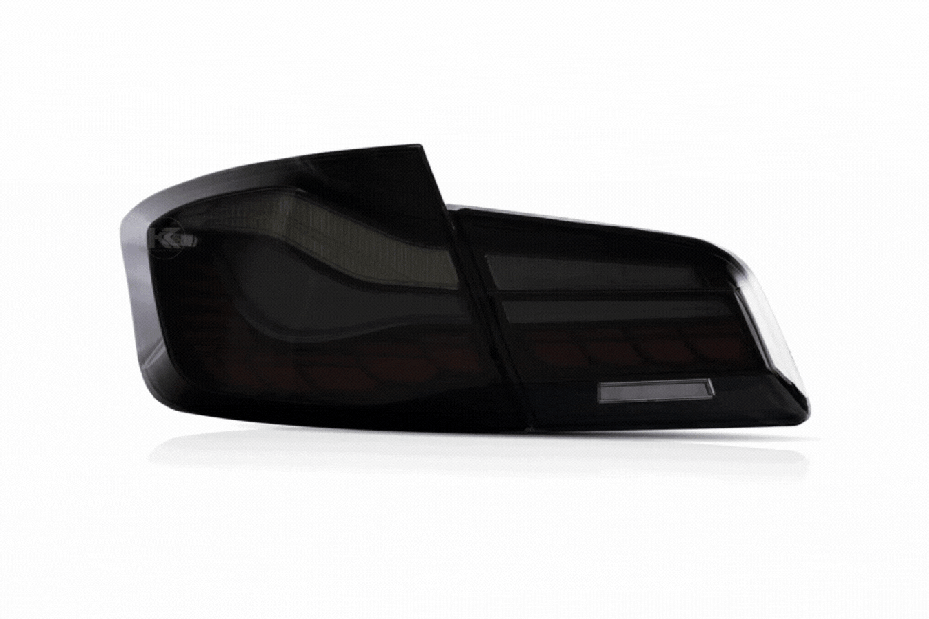 BMW 5-Series F10 F18 M5 GTS style OLED LED tail lights in red or smoked, dynamic lighting, for 2011-2017 models by K2 Industries.