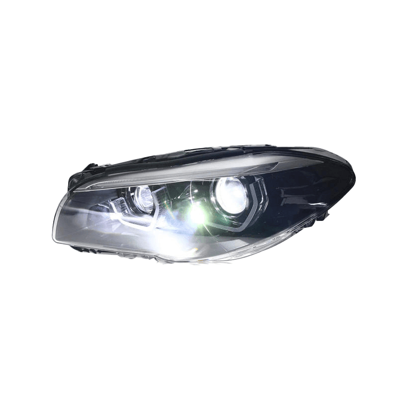 BMW 5-Series F10/F11/F18 3D Style Headlight by K2 Industries, front view showing sleek design and modern detail.