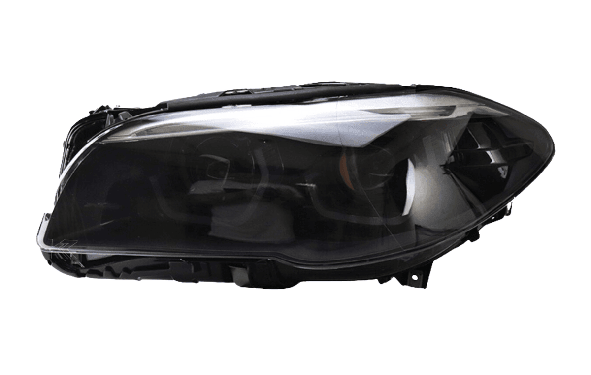 BMW 5-Series F10/F11/F18 3D style headlights by K2 Industries, showing sleek design and clear lens for 2010-2016 model.