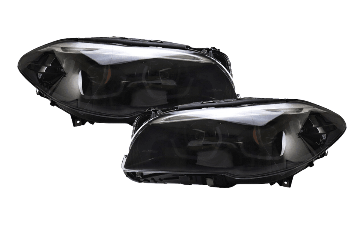 BMW 5-Series F10/F11/F18 3D Style Headlight by K2 Industries, showing detailed front view of car headlight assembly.
