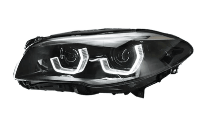 BMW 5-Series F10/F11/F18 3D Style Headlight by K2 Industries, 2010-2016, showing sleek design and clear lens details.