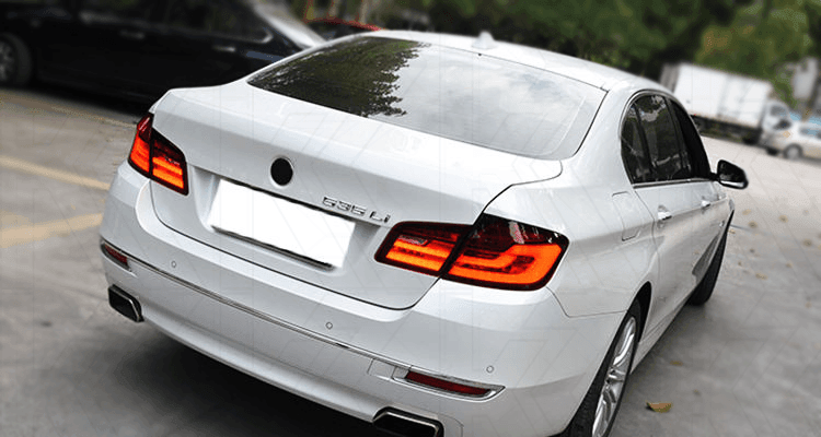 BMW 5-series F10 F18 tail lights by K2 Industries, new gen style, for 2011-2017 models, featuring sleek design and LED elements.