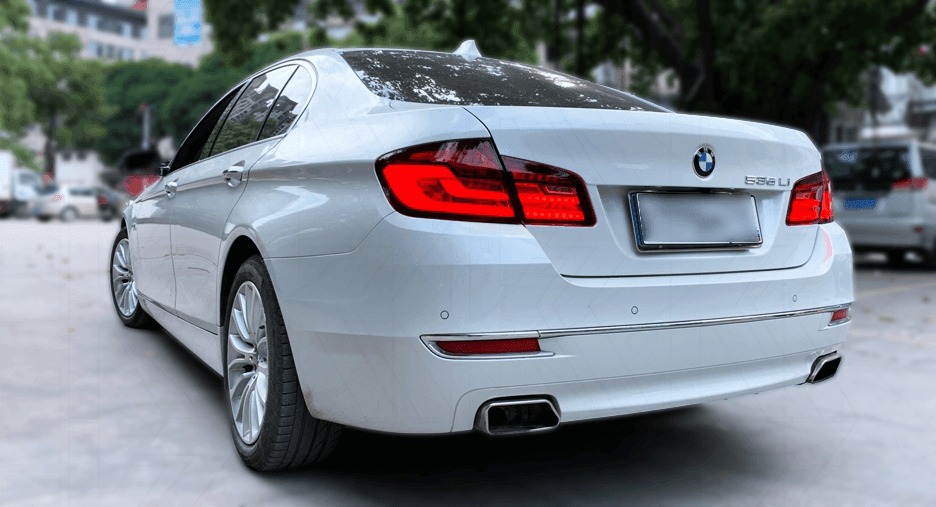 BMW 5-series F10/F18 tail lights by K2 Industries, new generation style, for 2011-2017 models, shown with detailed LED design.