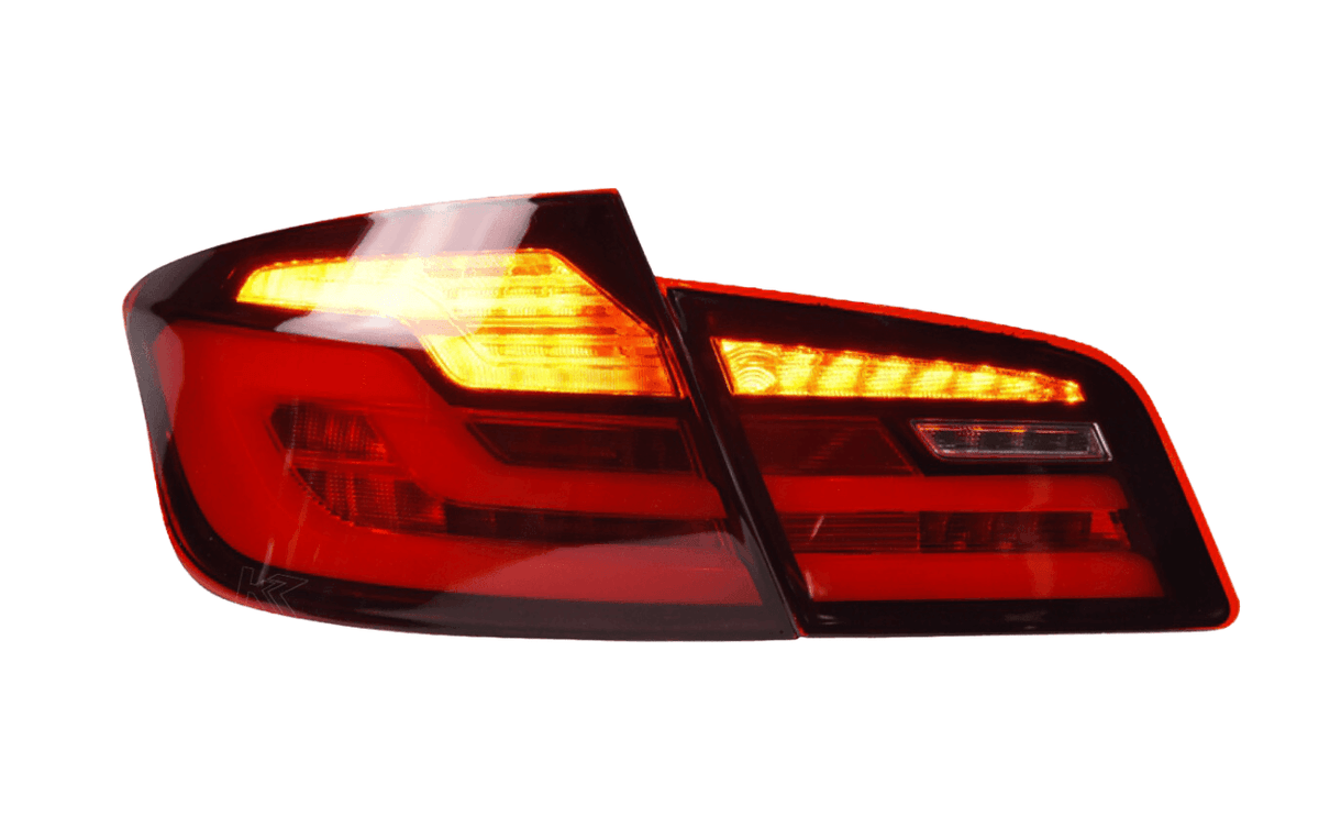 BMW 5-series F10/F18 tail lights by K2 Industries, 2011-2017, showcasing sleek new generation style LED tail light design.