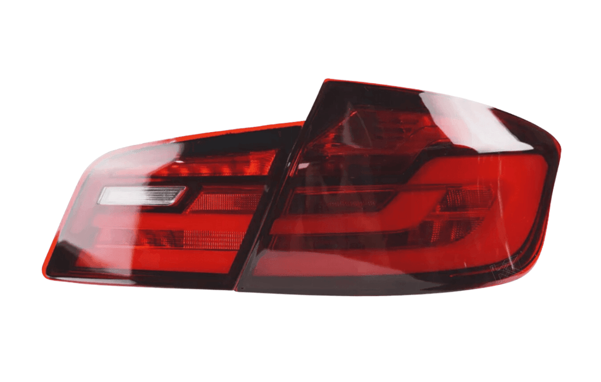 BMW 5-series F10/F18 new generation style tail lights by K2 Industries, 2011-2017, featuring sleek LED design and clear lenses