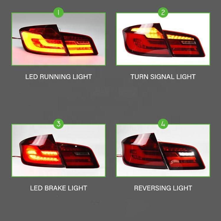 BMW 5-series F10/F18 tail lights by K2 Industries, new generation style for 2011-2017 model, featuring modern LED design.