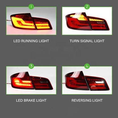 BMW 5-series F10/F18 tail lights by K2 Industries, new generation style for 2011-2017 model, featuring modern LED design.