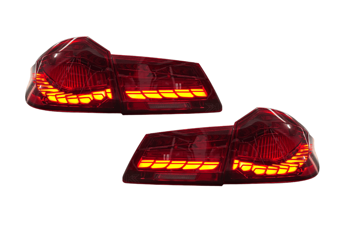 BMW 5-Series G30 G38 M5 tail lights with dragon scale OLED style, installed on a 2016-2020 model, by K2 Industries.