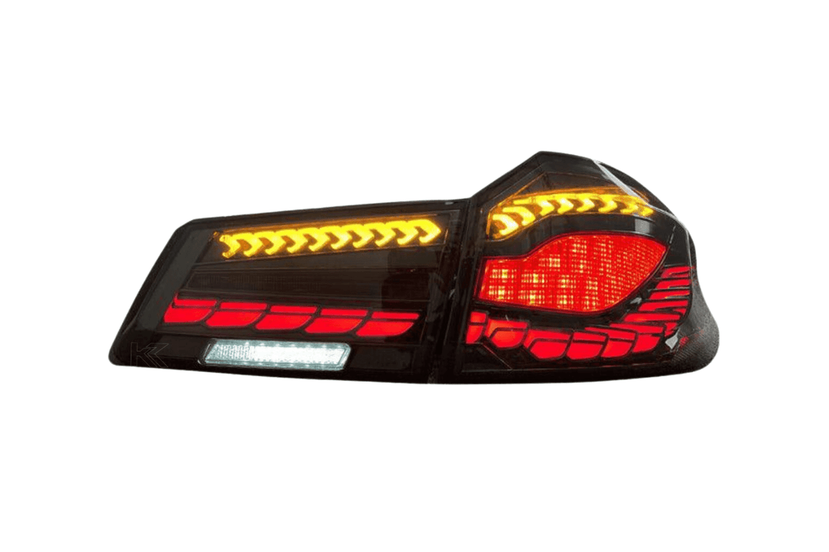 BMW 5-Series G30 G38 M5 dragon scale OLED style tail lights by K2 Industries, featuring sleek design and modern LED lighting.