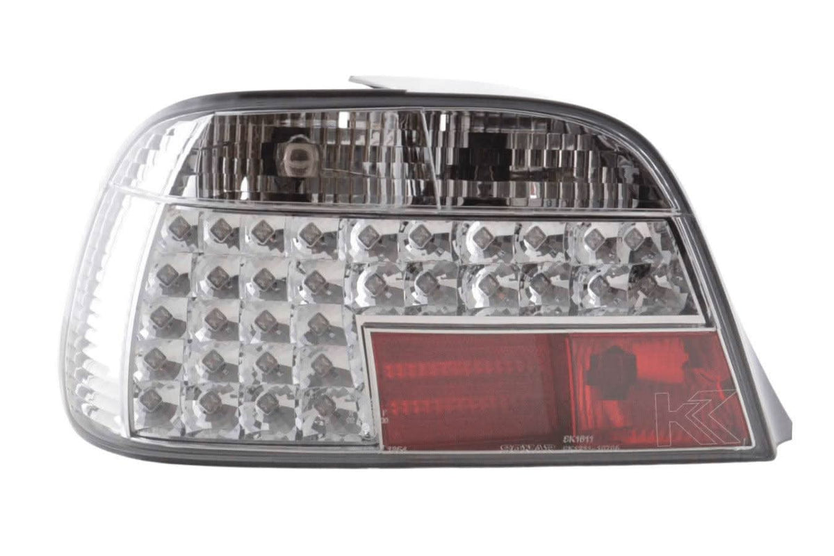 BMW 7-series E38 chrome clear LED taillights set by K2 Industries, showing the sleek tail light design for 1995-2002 models.