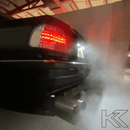 BMW 7-series E38 chrome clear LED taillights set by K2 Industries, showing sleek tail light design for 1995-2002 models.