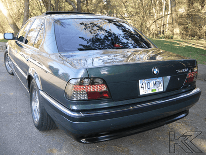BMW 7-series E38 chrome clear LED tail lights set by K2 Industries, 1995-2002, showing sleek chrome finish and LED design.