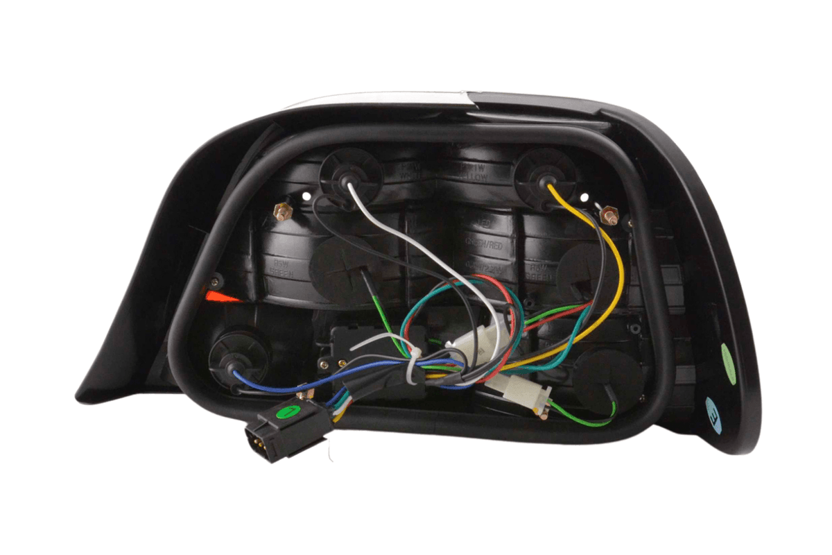 BMW 7-series E38 chrome clear LED taillights set by K2 Industries, showing sleek tail light design for 1995-2002 models.