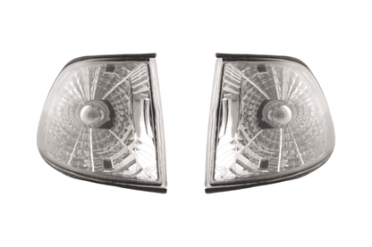 BMW 7-Series E38 clear chrome front corner lights by K2 Industries, for 1994-1998 model with shiny clear chrome finish.