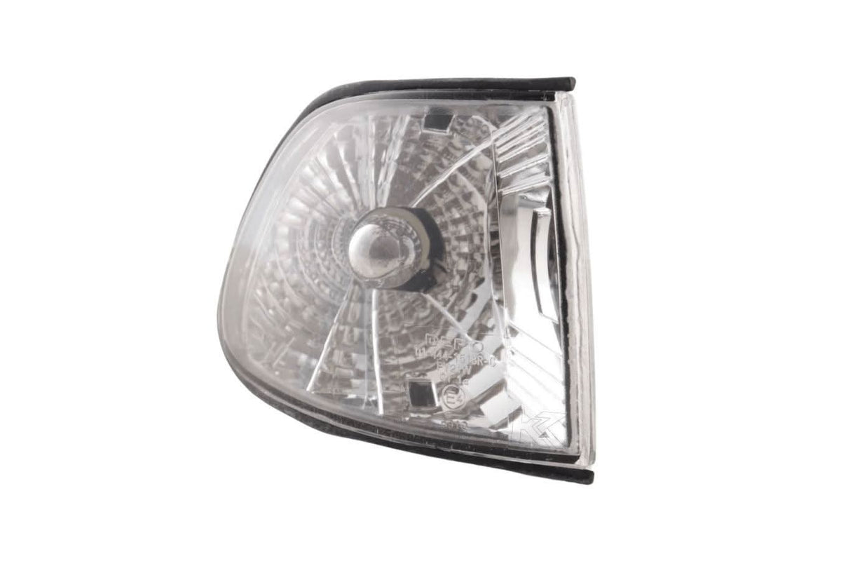 BMW 7-Series E38 clear chrome front corner lights by K2 Industries for 1994-1998 model, showing lens and chrome detailing.