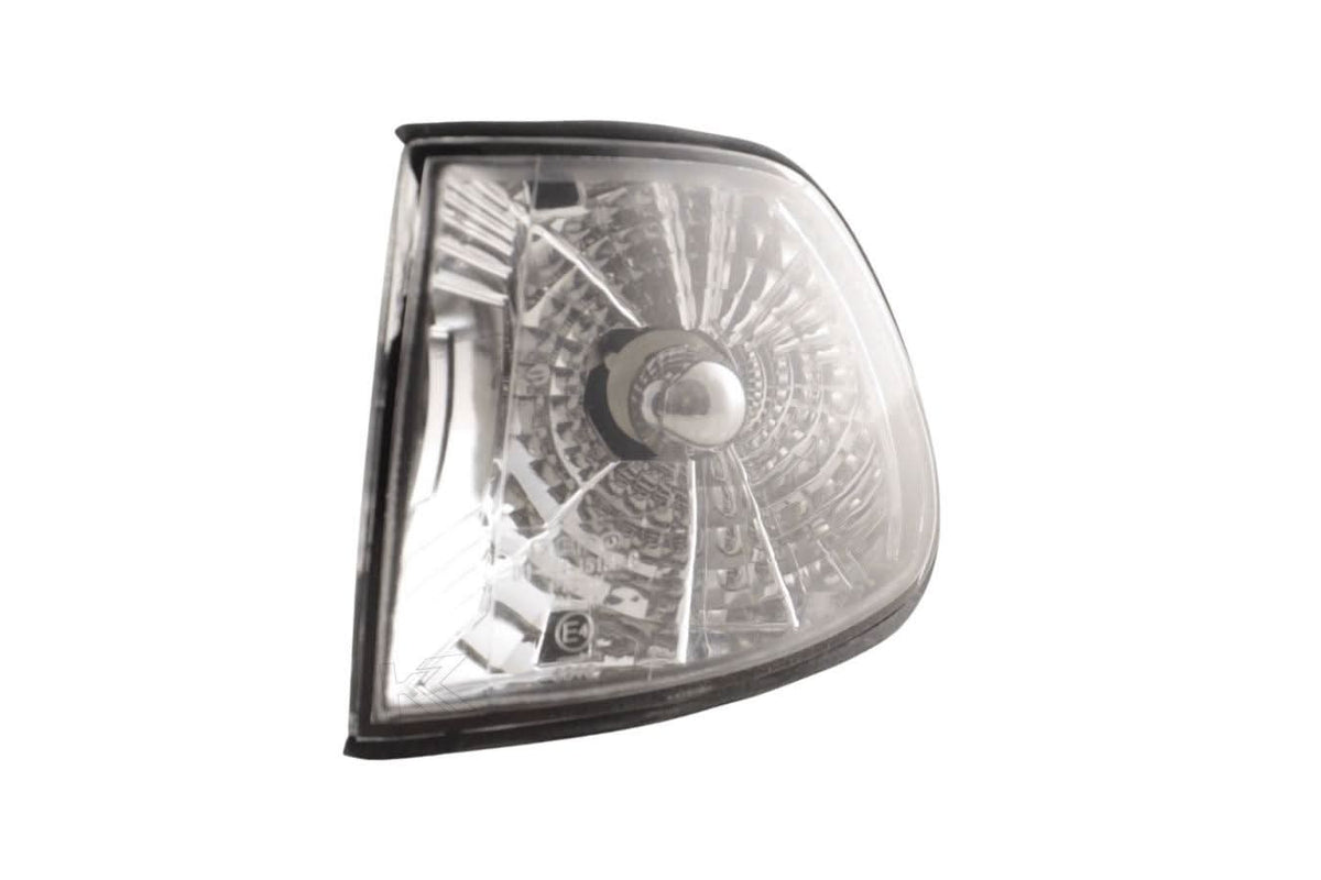 BMW 7-Series E38 clear chrome front corner lights by K2 Industries, for 1994-1998 models, showing close-up of corner light assembly.