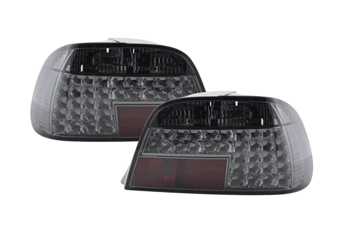 BMW 7-Series E38 clear smoked LED tail lights by K2 Industries, showing the sleek, smoked lens design for model years 1994-1998.