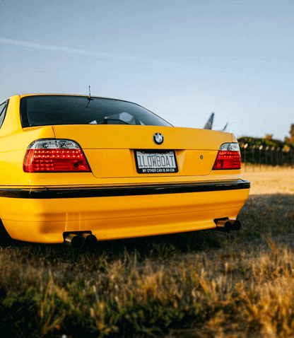 BMW 7-series E38 red LED tail lights set by K2 Industries, showing the sleek red lenses and mounting details.
