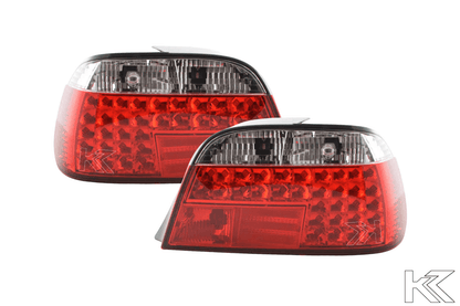 BMW 7-series E38 1995 red LED tail lights set by K2 Industries, showing the sleek design and bright red illumination.