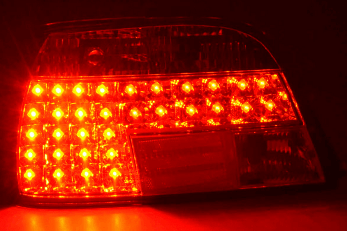 BMW 7-series E38 red LED tail lights set by K2 Industries, showing the sleek LED design for 1995 model.